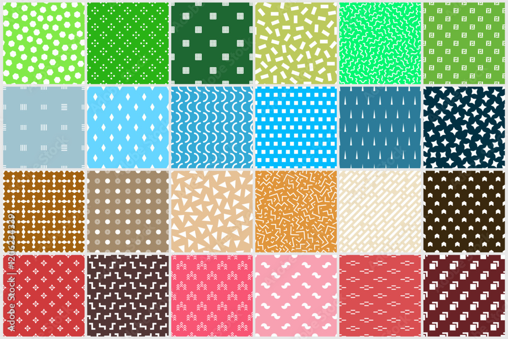 Poster collection of bright seamless colorful minimalistic patterns. creative unusual textile vibrant print