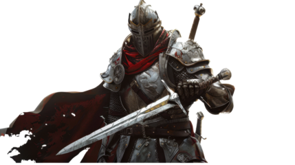Medieval knight with sword on transparent background 