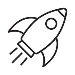 Rocket line icon. Cartoon flying rocket line icon.