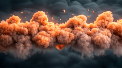 A massive fiery explosion with billowing smoke and debris flying through the air.