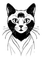 Cat . Animal black and white illustration . Logo design, for use in graphics.