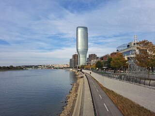 Fototapeta premium Belgrade Waterfront with the Belgrade Tower at Daytime in Belgrade, Serbia