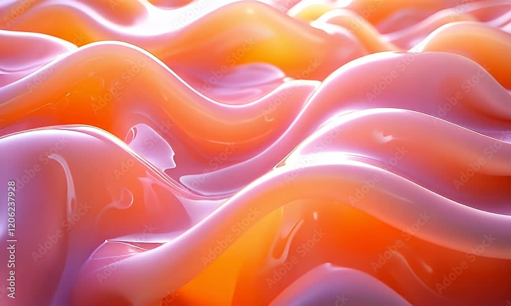 Wall mural abstract composition of flowing, glossy waves in vibrant orange and pink hues, creating a dynamic an