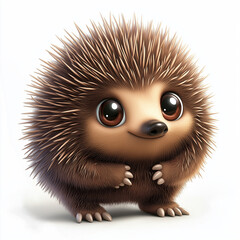A beautiful, three-dimensional echidna clipart illustration. Soft appearance with a round face, big glossy eyes, tiny paws, friendly and sweet, isolated on a white background