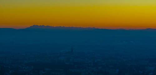 Tatra mountains viewed from Tarn&oacute;w at sunset in winter