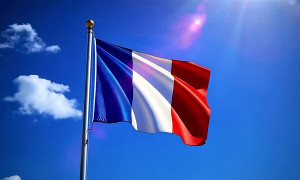 France national flag HD video. France flag on flagpole footage