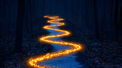 Obraz premium A surreal landscape where a winding path forms a glowing heart-shaped labyrinth, styled in a symbolic abstract aesthetic