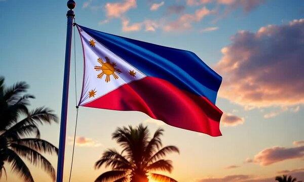 Filipino national flag HD video. Filipina flag on flagpole footage