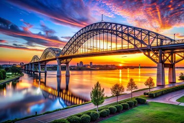 Naklejka premium Memphis Arkansas I-55 Mississippi River Bridge Trio Skyline