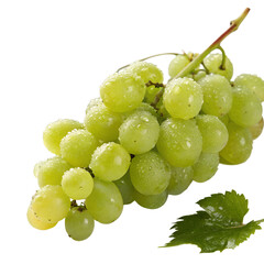 Green Grapes with Leaves on Transparent Background. PNG
