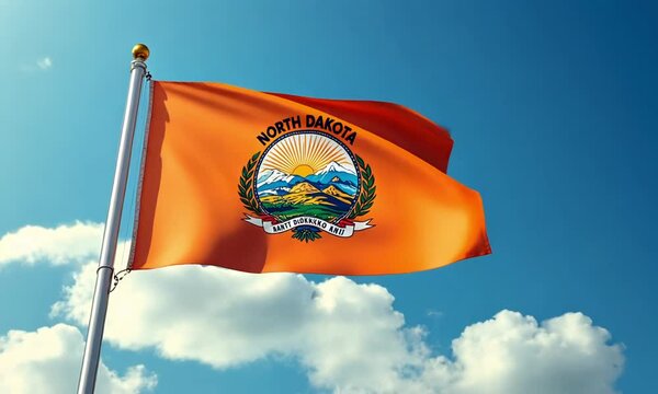 North Dakota state flag HD video. North Dakota state flag on flagpole footage