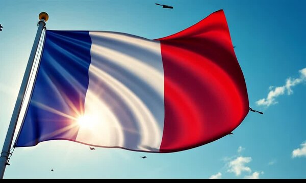 France national flag HD video. France flag on flagpole footage