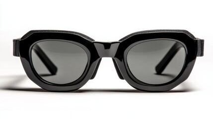 A pair of stylish and modern dark sunglasses with thick frames, showcasing a sleek design that suggests sophistication, fashion, and protection against sunlight.