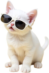 Obraz premium White kitten wearing sunglasses isolated on transparent background