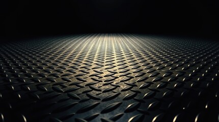 Naklejka premium seamless metal floor plate with a diamond pattern on a black metal background, featuring contrasting chiaroscuro lighting, deep shadows