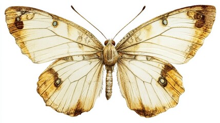 Fototapeta premium Colorful butterfly isolated on white background with transparent wings, close-up of vibrant insect for nature and wildlife imagery