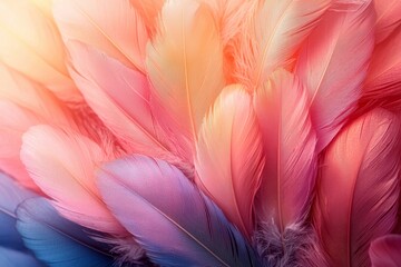 Fototapeta premium Soft pink and blue feathers, delicate in texture, evoke an ethereal atmosphere, offering a calming and serene beauty suited for artistic settings