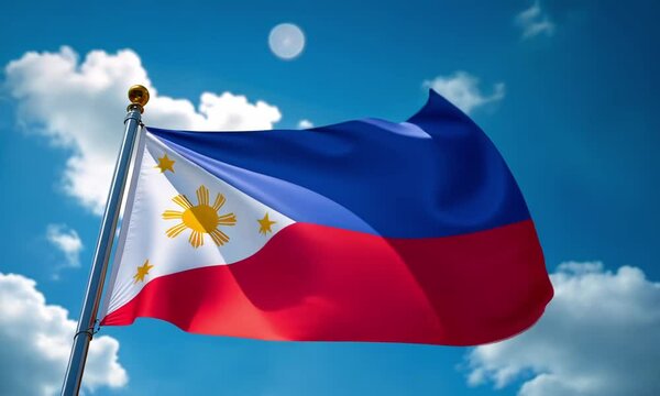 Filipino national flag HD video. Filipina flag on flagpole footage