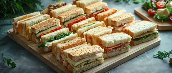 Fototapeta premium Mini sandwiches assortment with various fillings for party catering