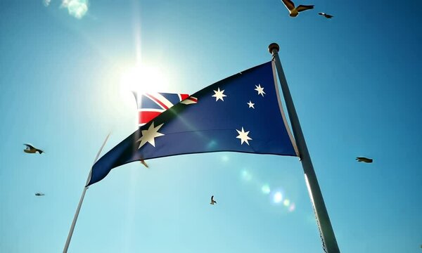 Australia national flag HD video. Australia flag on flagpole footage