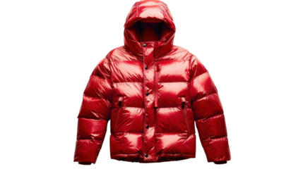 Male red puffer jacket on transparent background