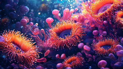 Obraz premium Delicate sea anemone amidst coral reef under water generative ai image. Vibrant Reef. Illustration