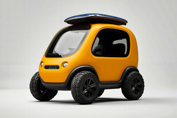 Fototapeta premium A small yellow car with a surfboard on top of it