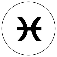Pisces zodiac sign, linear icon of horoscope symbol in round frame