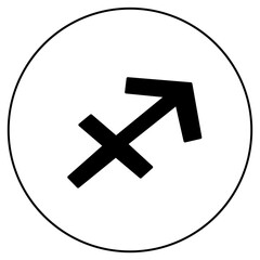 Obraz premium Sagittarius zodiac sign, linear icon of horoscope symbol in round frame