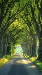 Fototapeta premium Road lined with tall trees that form a tunnel with their branches