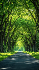 Fototapeta premium Road lined with tall trees that form a tunnel with their branches
