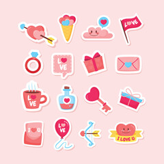 Cute Valentine’s Day Themed Stickers with Love and Heart Shapes