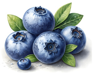 Obraz premium watercolor illustration of the blueberries, isolated soft focus on the transparent background