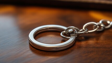 Pendant with black leather detail on an antique chain resting on wooden surface