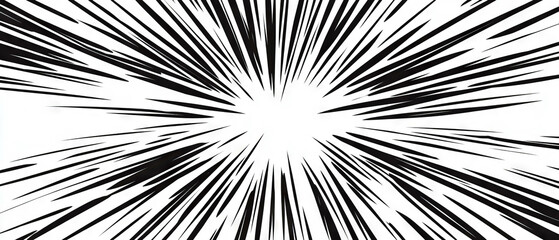 Bold black ink lines radiate from a central point against a luminous white background