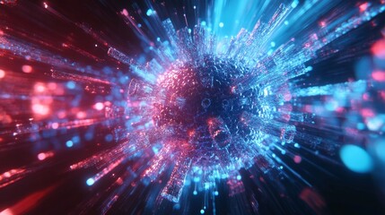 Fototapeta premium An abstract digital creation showcasing the dynamic interplay of red and blue lights, resembling a cosmic explosion with a futuristic aesthetic.