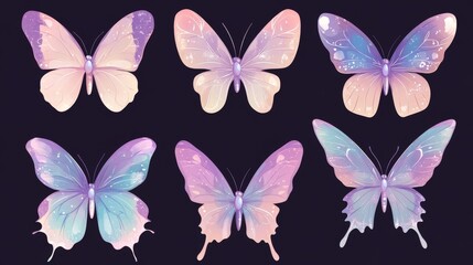 Fototapeta premium Pastel butterfly stickers, decorative design elements vector set, soft colorful illustrations for crafts, scrapbooking, and stationery
