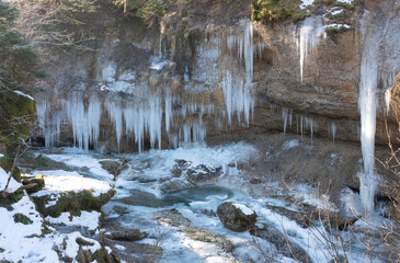 Eiszapfen im Winter am Bach