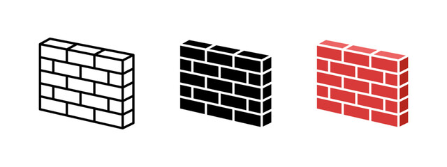 Brick wall icon. Stone block barrier symbol. Construction facade brickwork vector illustration. Perspective brick wall texture sign. Masonry building pictogram. Architecture concept.