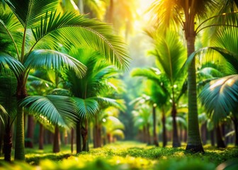 Obraz premium Miniature Tropical Palm Forest Background: Idyllic Island Paradise Tilt-Shift Image
