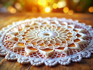 Obraz premium Miniature White Lace Doily Handmade Craft, Closeup Tilt-Shift Video Still