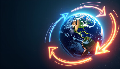 Globe with arrows symbolizing rotation and direction, Earth Day