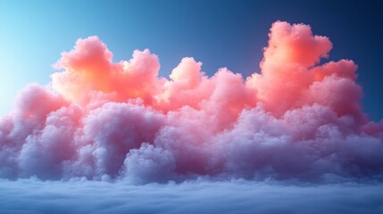 A pink cloud filled sky with a blue background