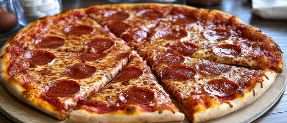 Enjoying large slices of New York style pizza with pepperoni and cheese in a bustling eatery