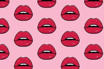 Seamless pattern. Pop art, red lips. Half-open mouth. Vector illustration