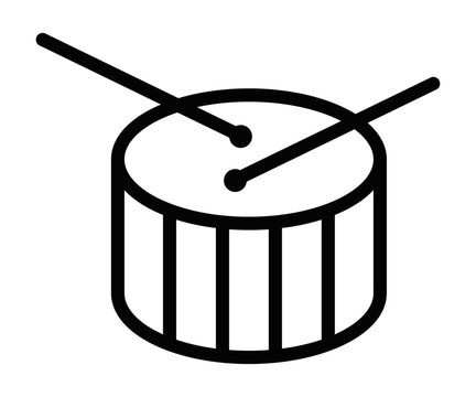 recommend clip art: Outline icon of a drum with drumsticks. Editable stroke.
