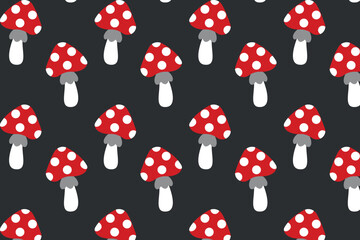 Cartoon pattern with fly agarics. Autumn mushroom pattern. Vector illustration.
