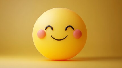 A bright yellow smiling emoji with pink blushing cheeks against a warm background, symbolizing happiness, friendliness, and the joy of positive interactions.
