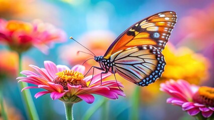Minimalist Butterfly on Vibrant Flower - Nature Stock Photo