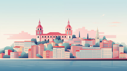 Obraz premium Illustration de la ville de Lisbonne au Portugal. Carte postale. Illustration vectorielle. Voyage, vacances, visiter, pays. Pour conception et création graphique.